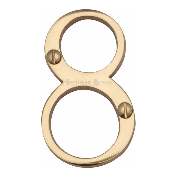 C1560 8-PB • 76mm • Polished Brass • Heritage Brass Face Fixing Numeral 8